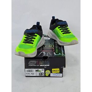 Skechers S Lights Meteor-Lights Krendox Kids 13 Lime Black Blue Light Up - VG
